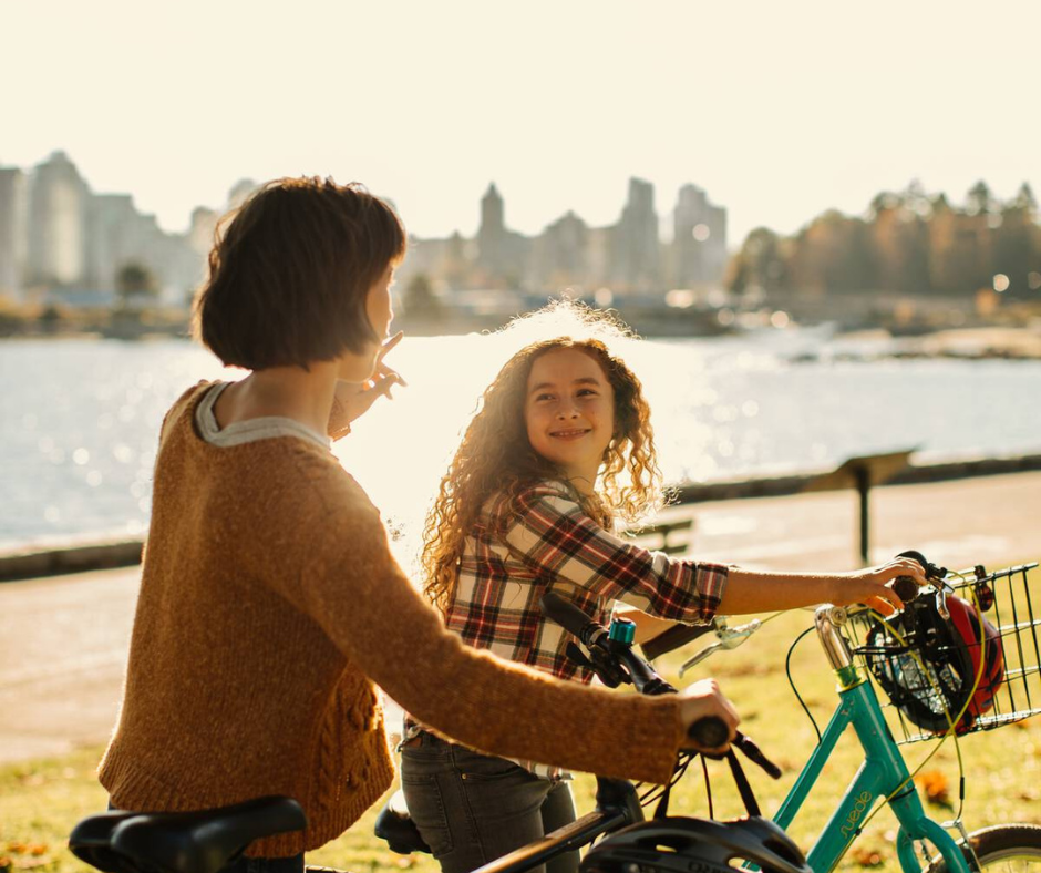 Mother and Daughter in a bike