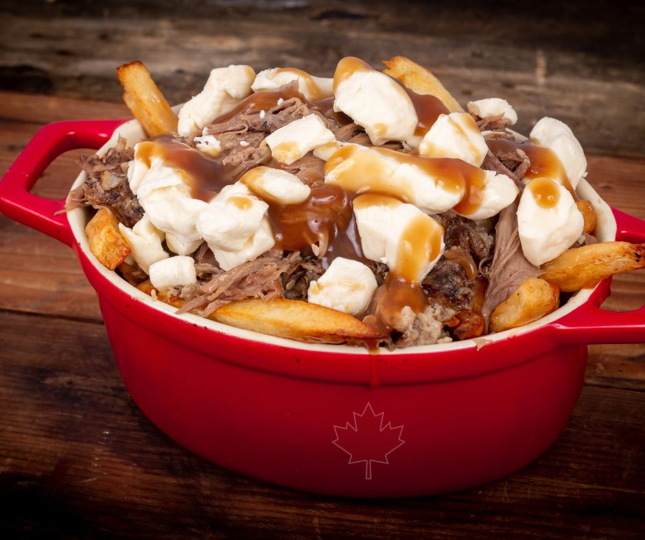 Poutine in red casserole