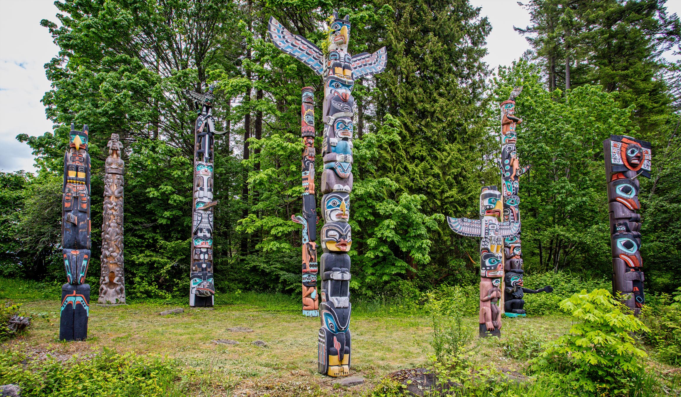 Indigenous totem poles in park